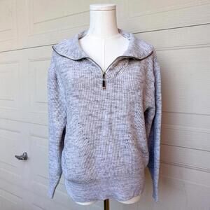 RD Style Light Gray Ribbed Half-Zip Sweater Women L